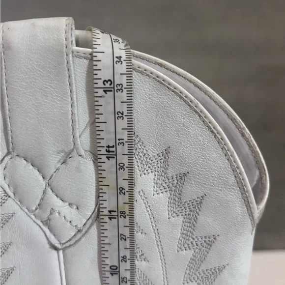 Oak Tree Farms White Leather Western Pull On Snip Toe Boots Size 6.5 - Picture 12 of 15